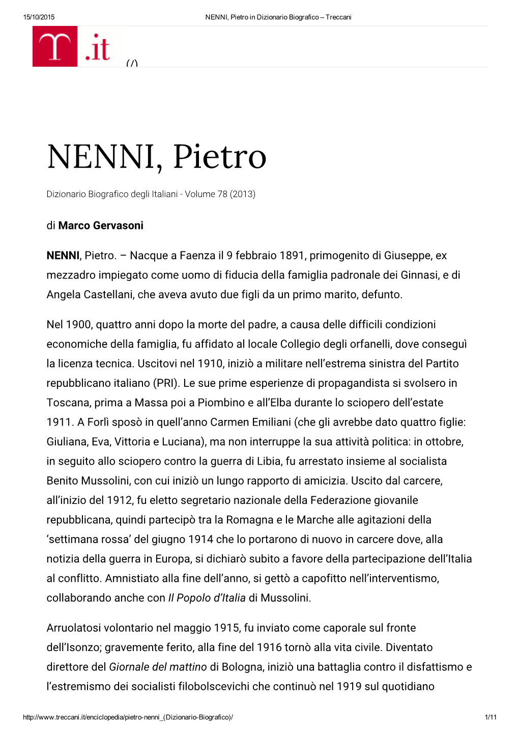 NENNI, Pietro in Dizionario Biografico – Treccani