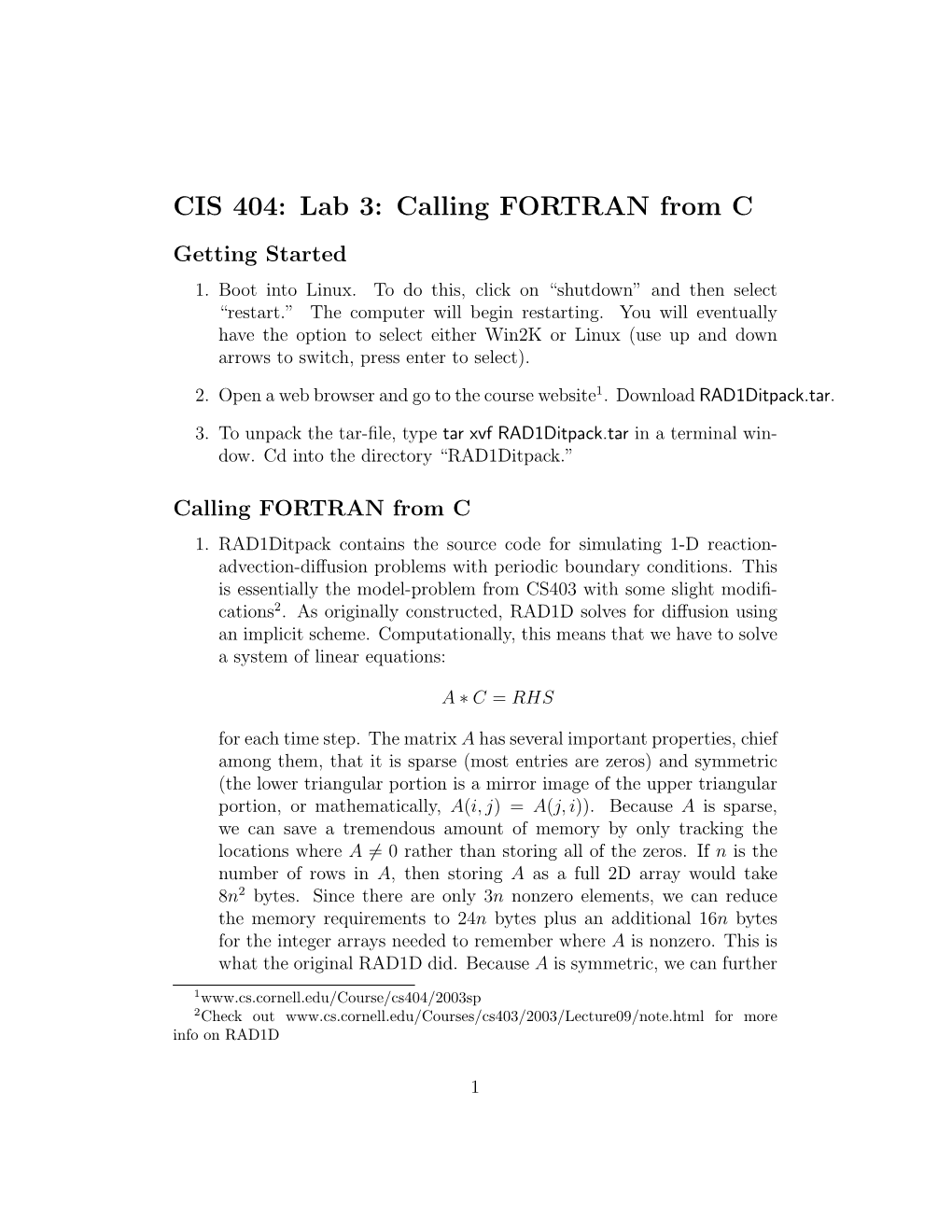 CIS 404: Lab 3: Calling FORTRAN from C