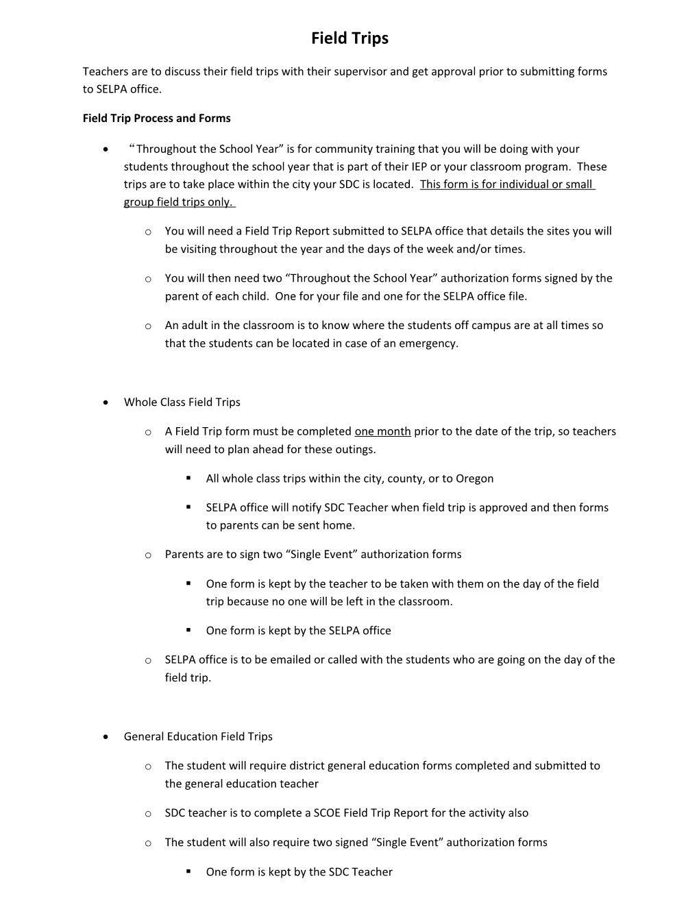 Field Trip Process and Forms