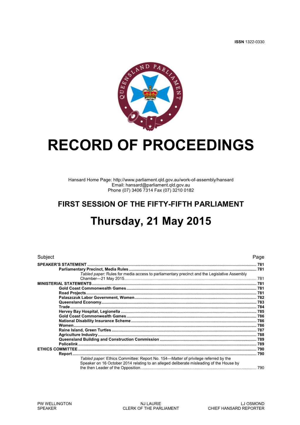 Record of Proceedings