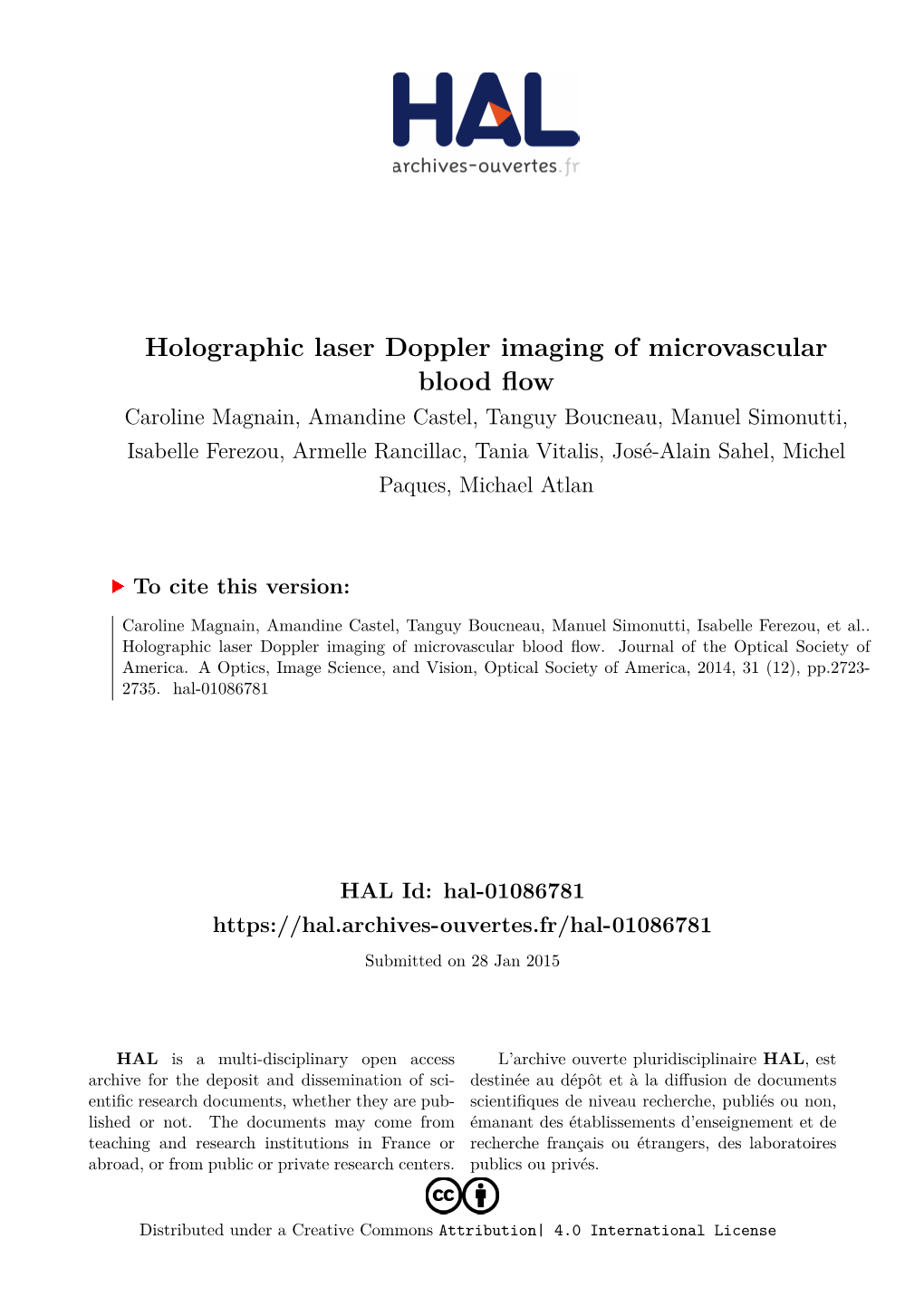 Holographic Laser Doppler Imaging Of