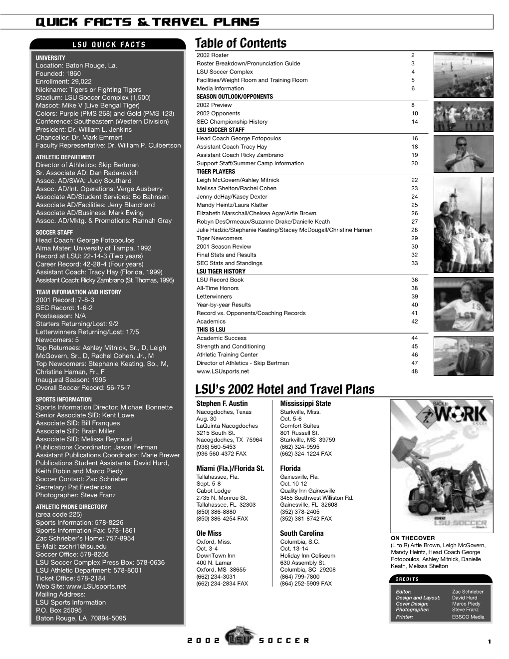 LSU's 2002 Hotel and Travel Plans Table of Contents