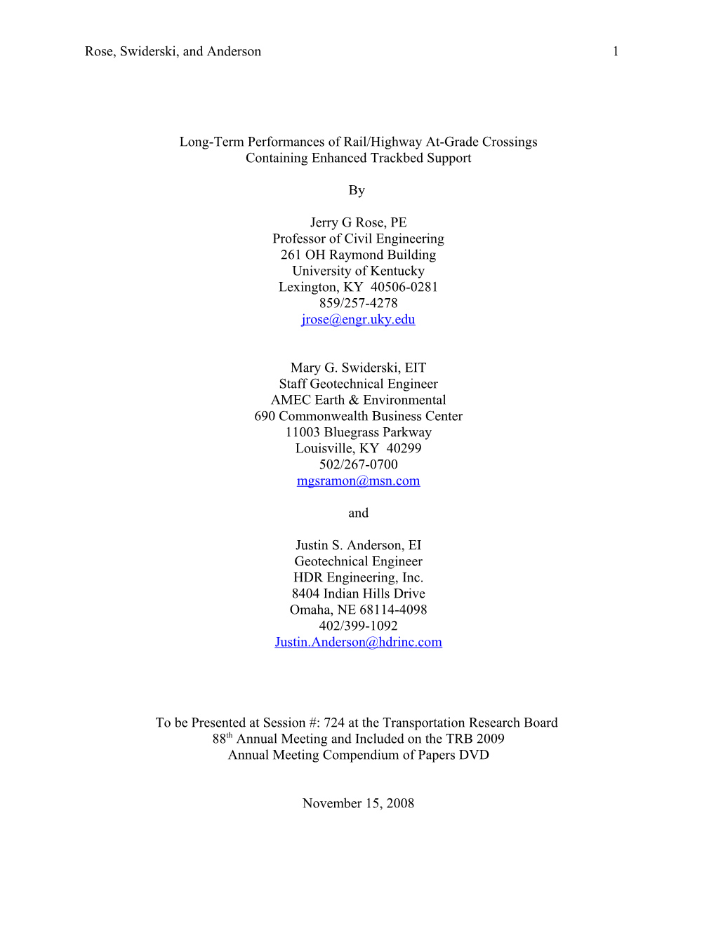 Long-Term Performance Of Rail/Highway At-Grade Crossings