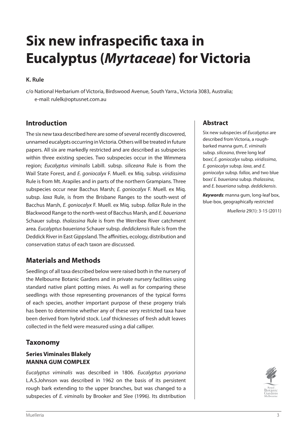 Six New Infraspecific Taxa in Eucalyptus (Myrtaceae) for Victoria