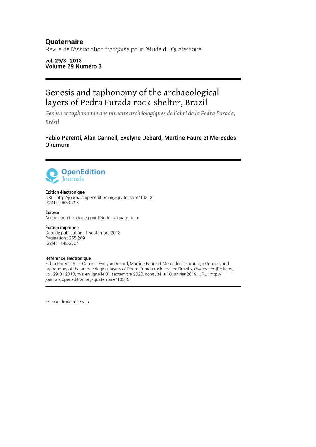 Genesis and Taphonomy of the Archaeological Layers of Pedra