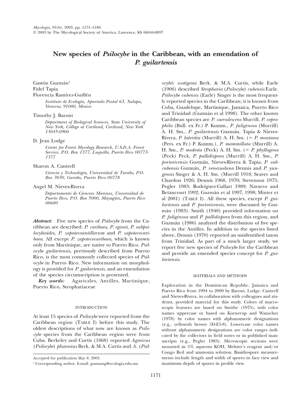 New Species of Psilocybe in the Caribbean, with an Emendation of P