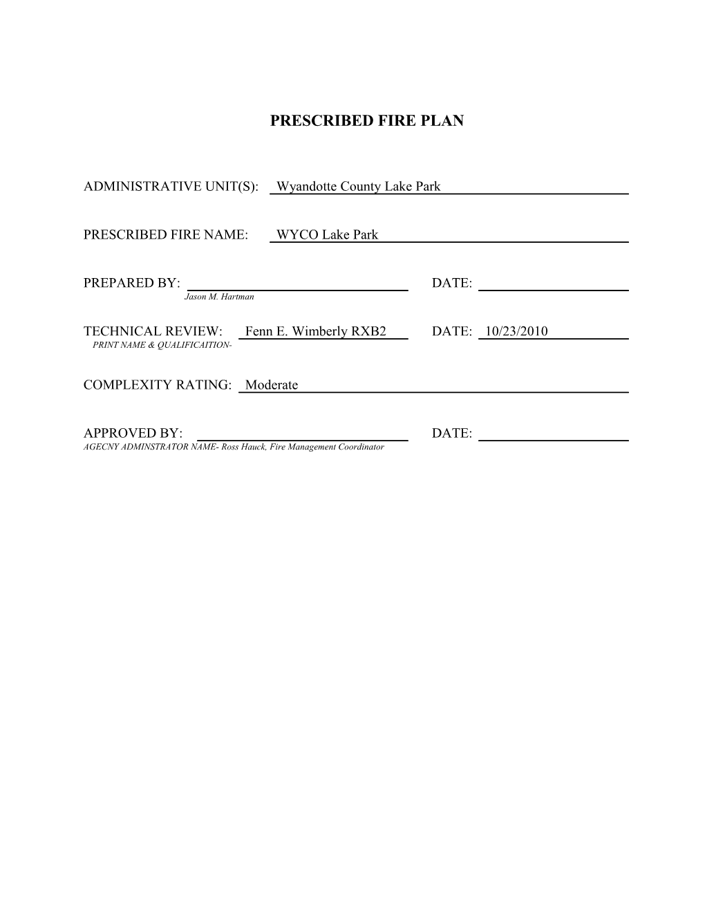 Prescribed Fire Plan