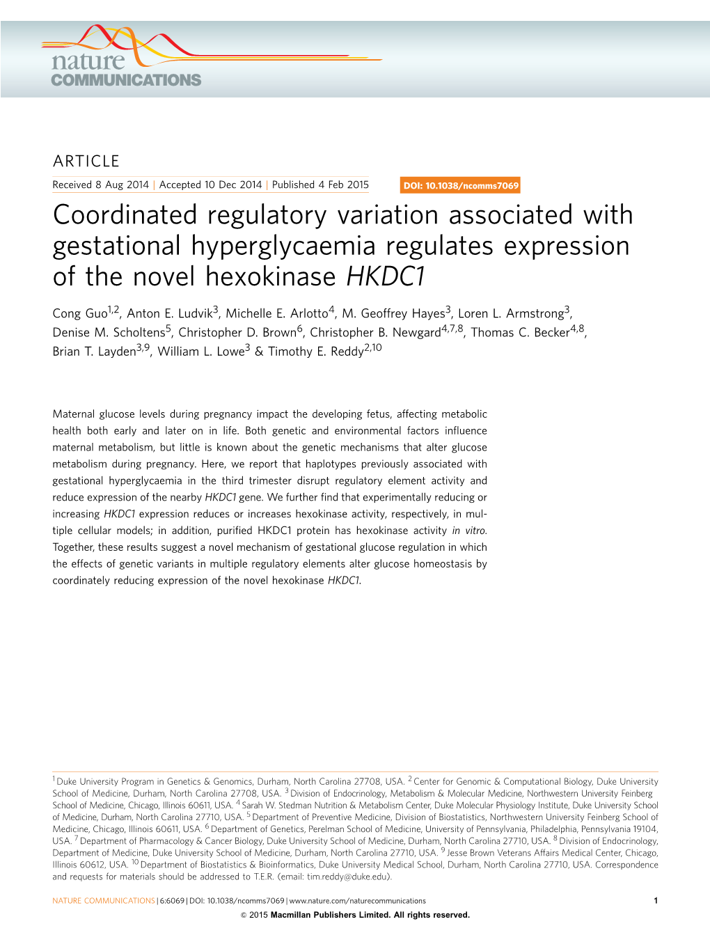 Coordinated Regulatory Variation Associated with Gestational Hyperglycaemia Regulates Expression of the Novel Hexokinase HKDC1