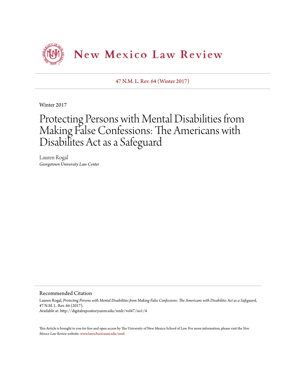 Protecting Persons with Mental Disabilities from Making False