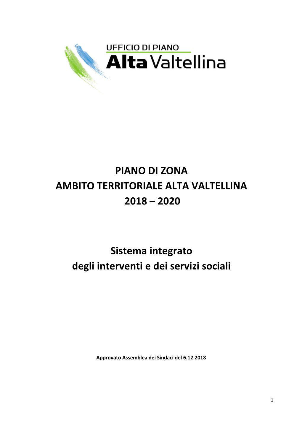 Piano Di Zona Ambito Territoriale Alta Valtellina 2018 – 2020