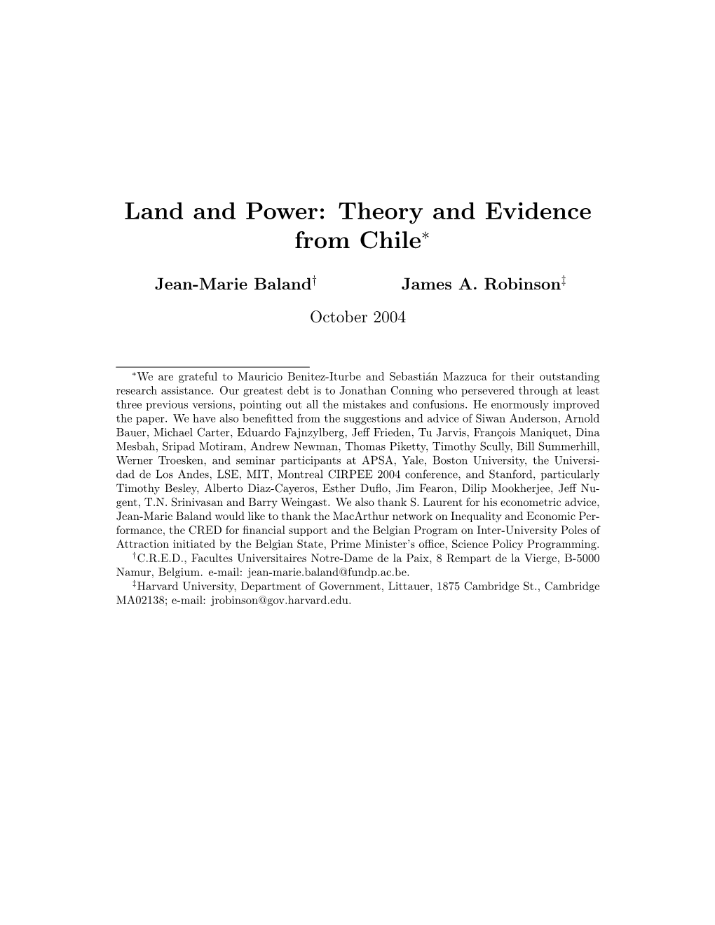 Land and Power: Theory and Evidence from Chile