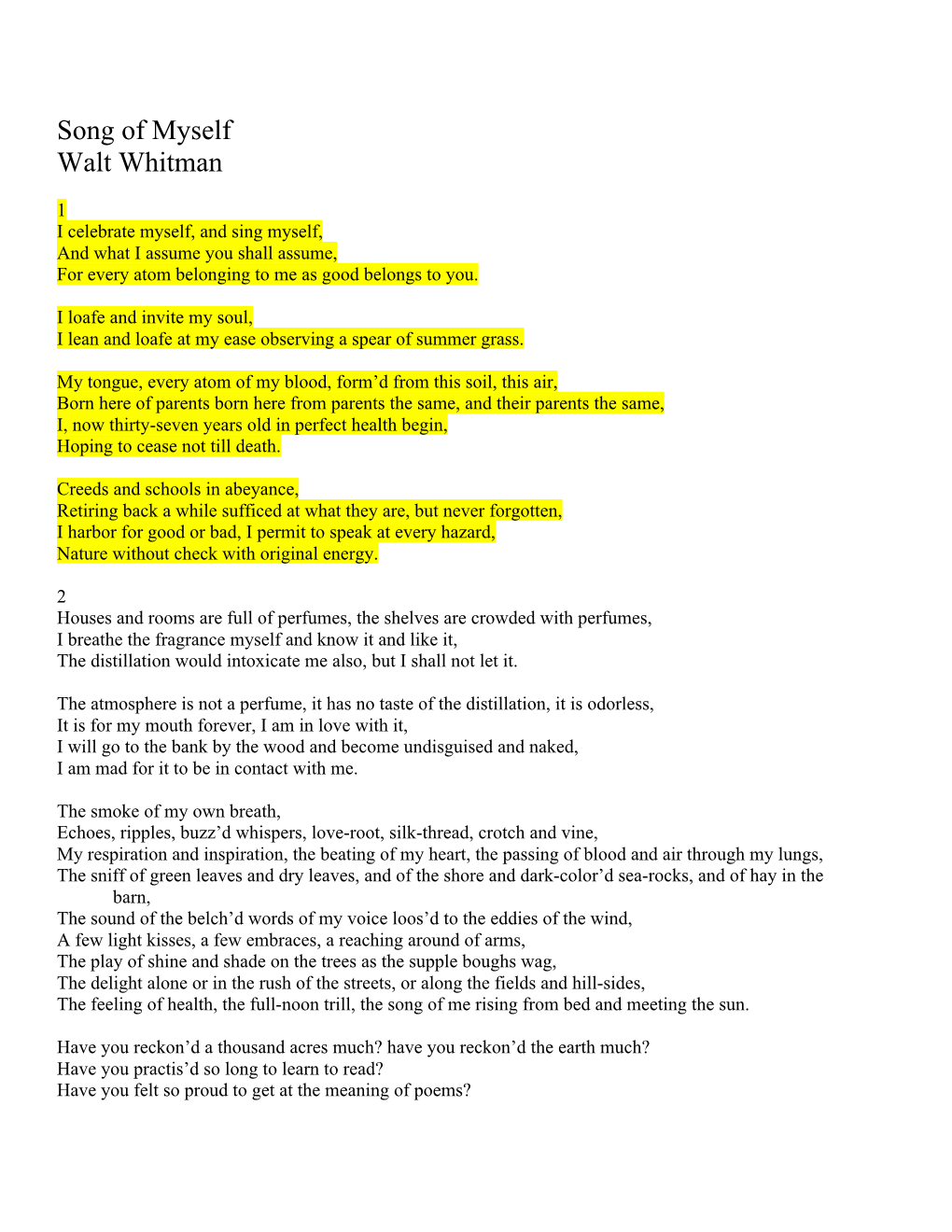 Song of Myself Walt Whitman