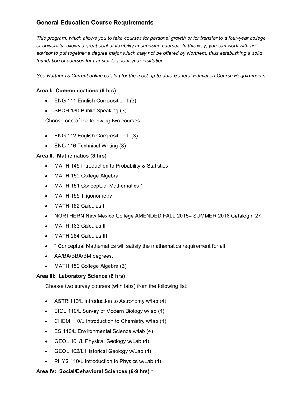 General Education Course Requirements