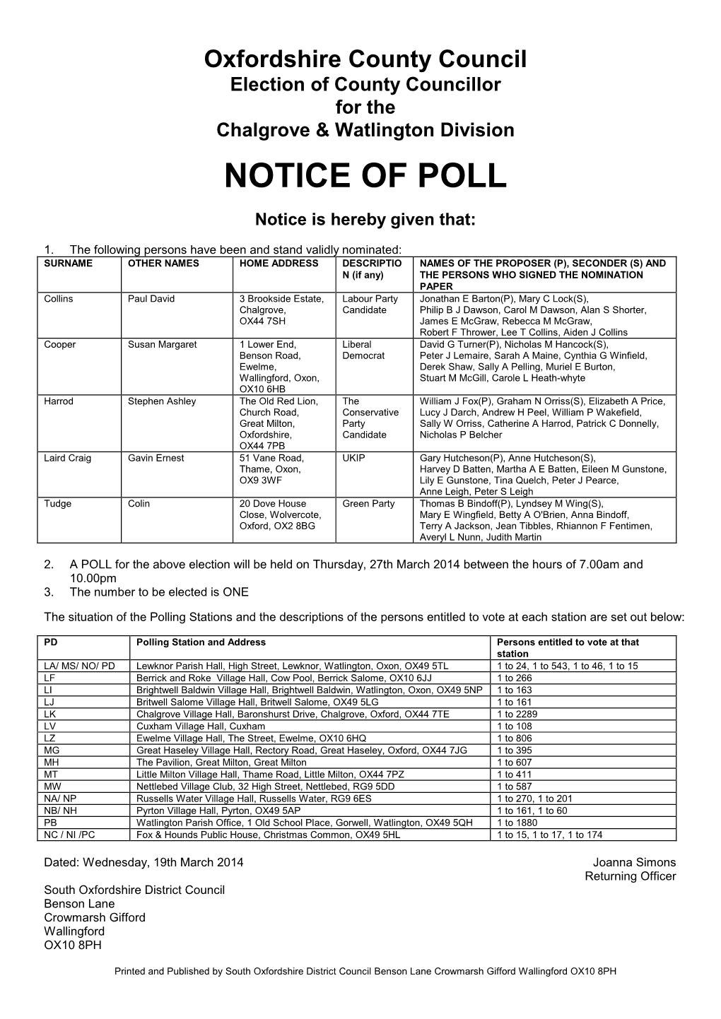 Notice of Poll