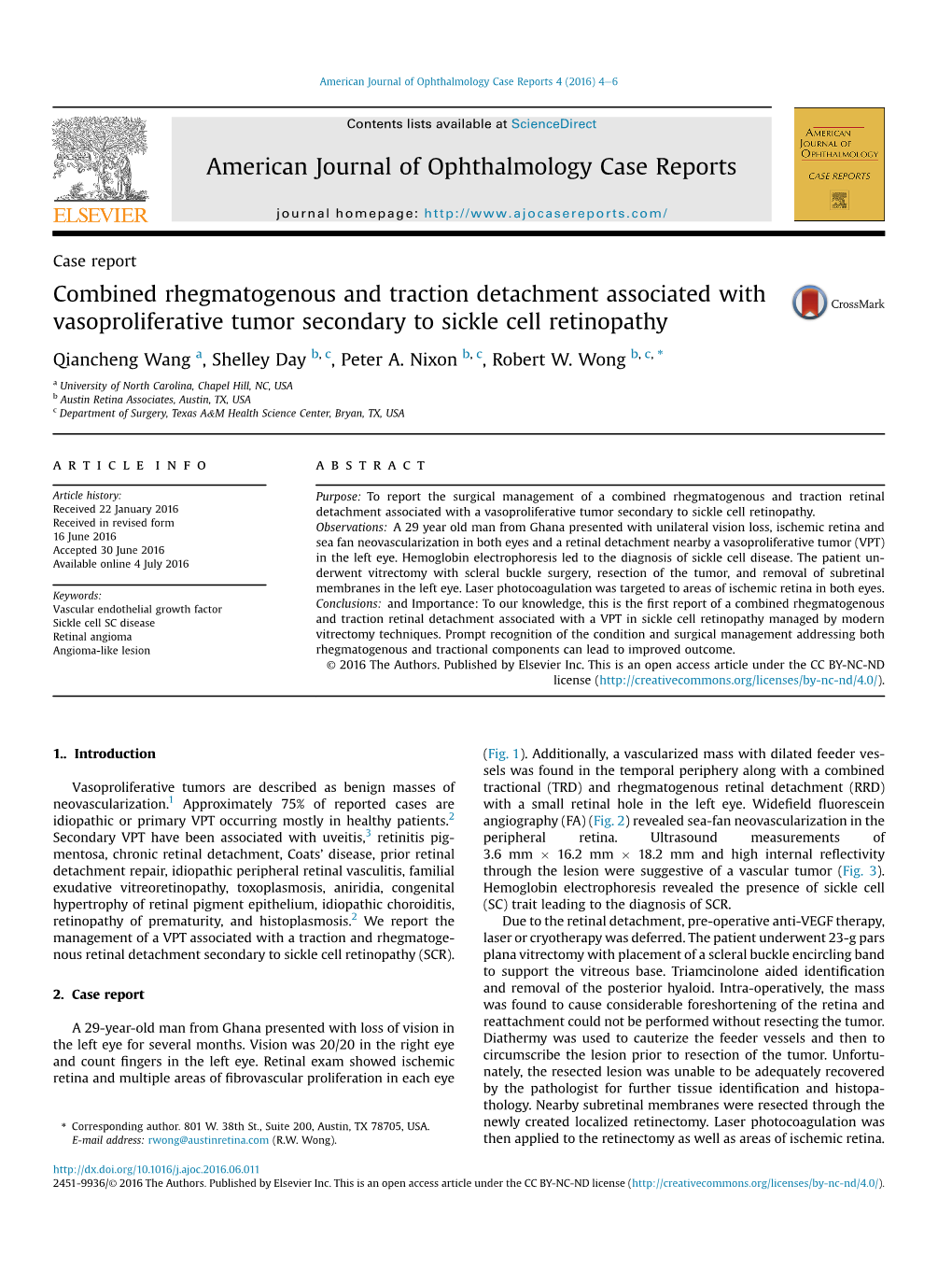 Combined Rhegmatogenous and Traction Detachment Associated with Vasoproliferative Tumor Secondary to Sickle Cell Retinopathy