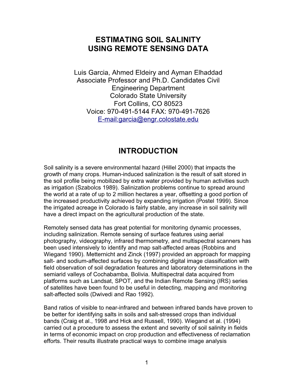 Estimating Soil Salinity Using Remote Sensing Data