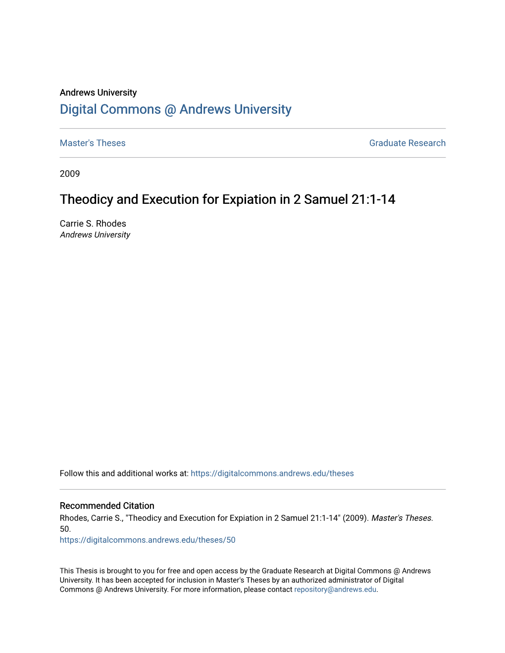 Theodicy and Execution for Expiation in 2 Samuel 21:1-14