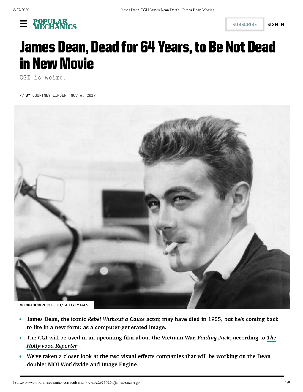 James Dean, Dead for 64 Years, to Be Not Dead in New Movie CGI Is Weird