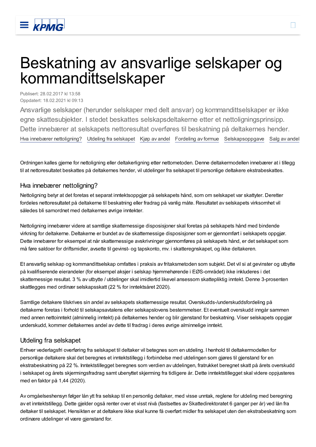 Beskatning Av Ansvarlige Selskaper Og Kommandittselskaper 