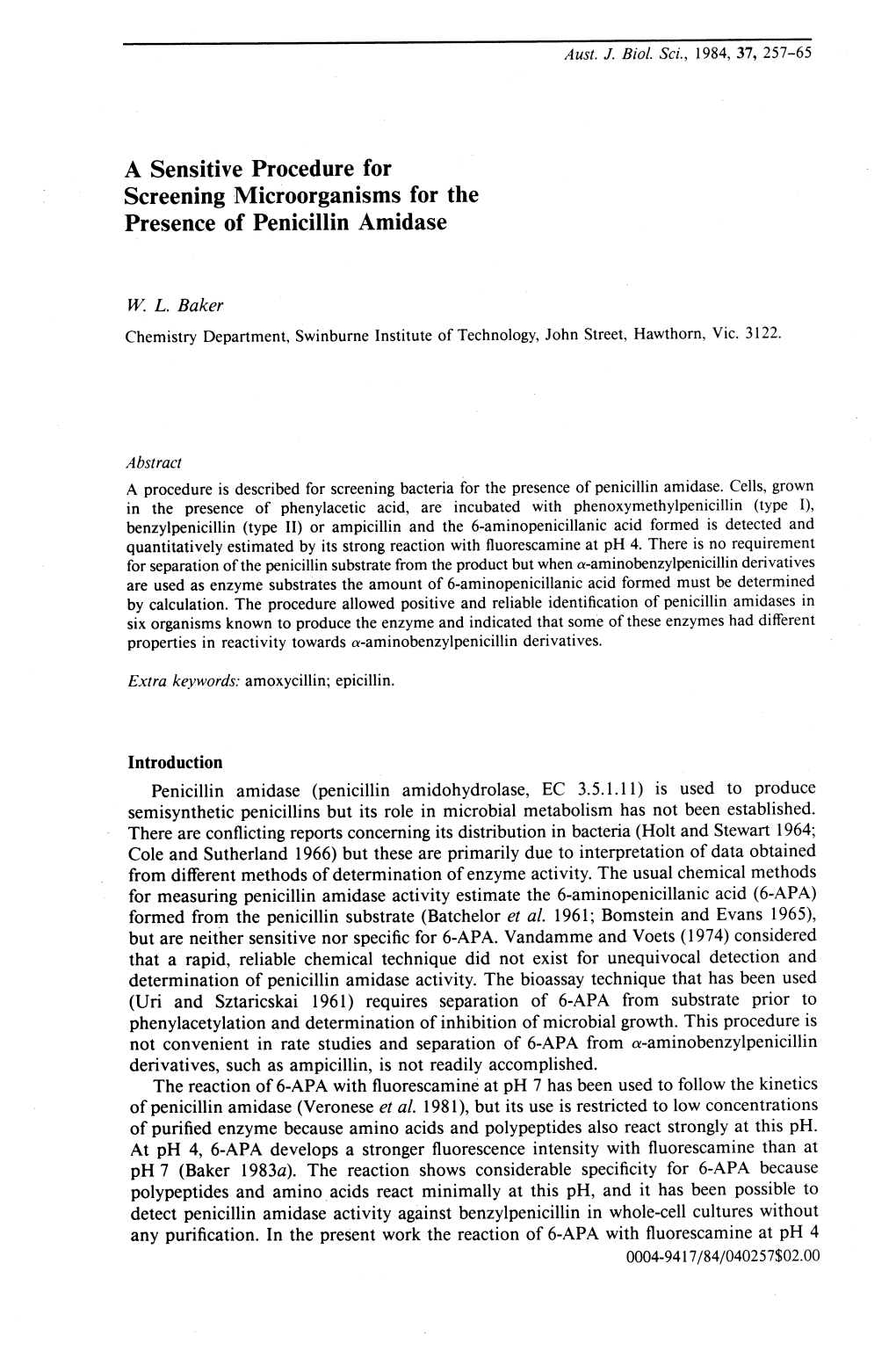 A Sensitive Procedure for Screening Microorganisms for the Presence of Penicillin Amidase