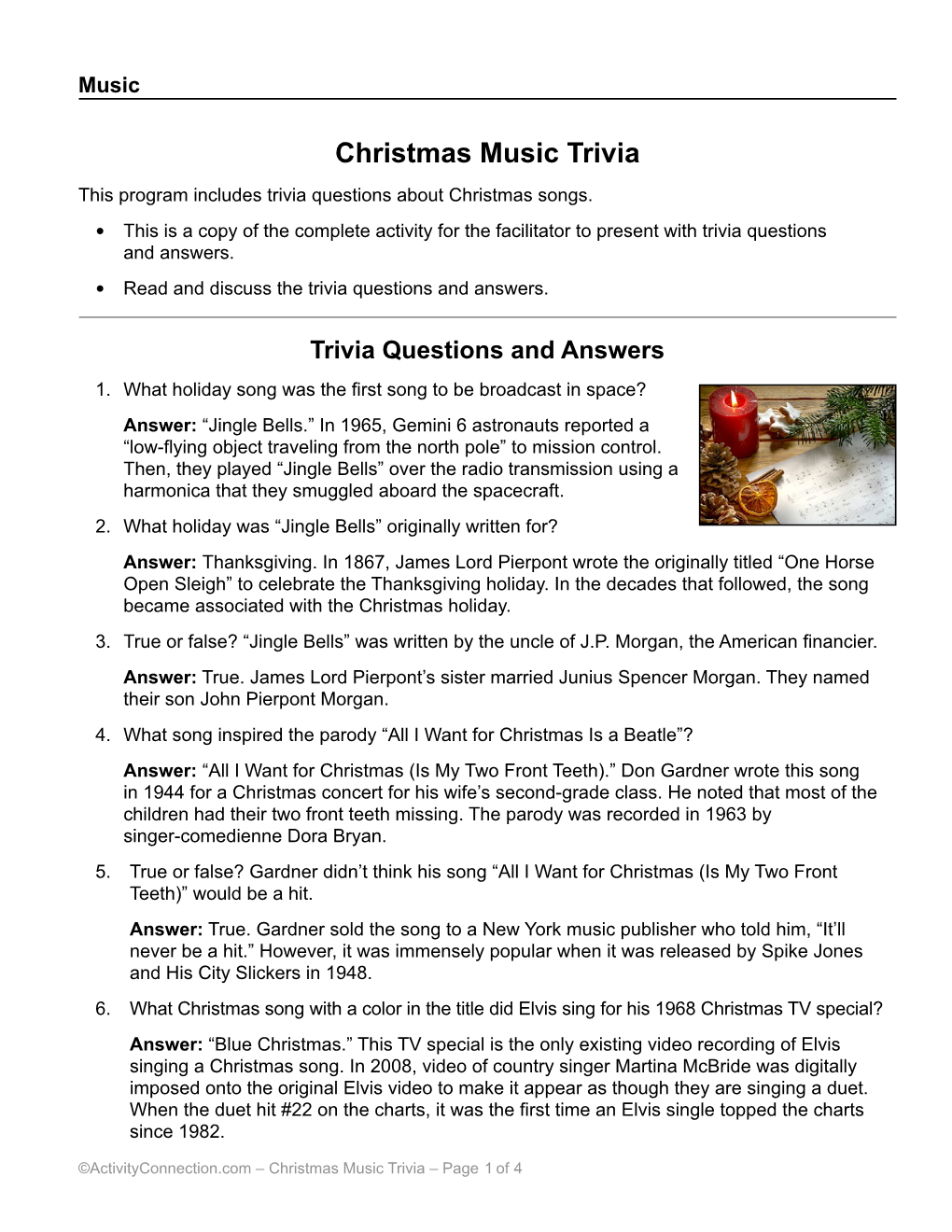 Christmas Music Trivia This Program Includes Trivia Questions About Christmas Songs