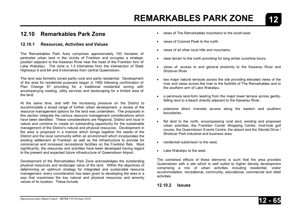 12.10 Remarkables Park Zone • Views of Coronet Peak to the North