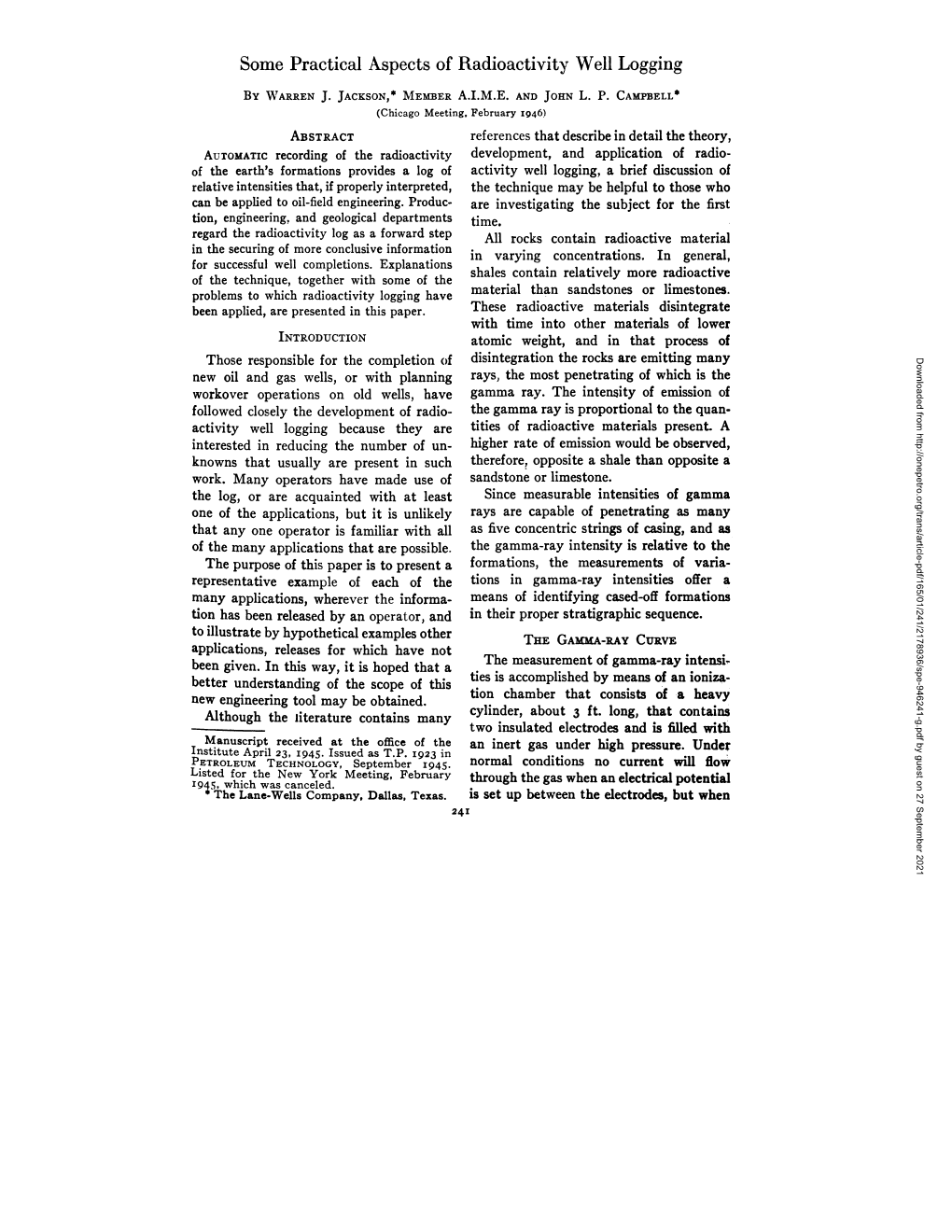 Some Practical Aspects of Radioactivity Well Logging