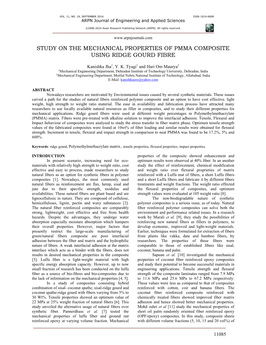 Study on the Mechanical Properties of Pmma Composite Using Ridge Gourd Fibre