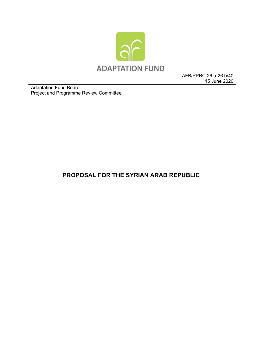 PROPOSAL for the SYRIAN ARAB REPUBLIC AFB/PPRC.26.A-26.B/40