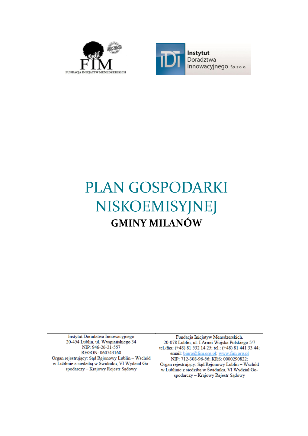 Plan Gospodarki Niskoemisyjnej Gminy Milanów