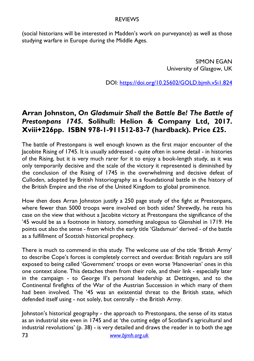 Arran Johnston, on Gladsmuir Shall the Battle Be! the Battle of Prestonpans 1745