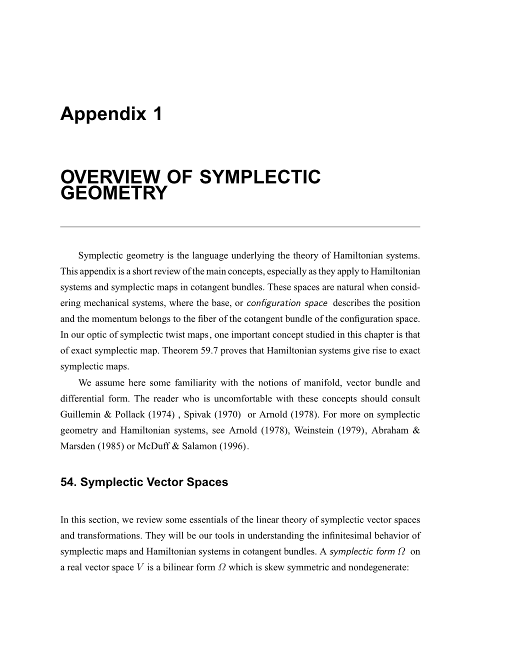 Appendix 1 OVERVIEW of SYMPLECTIC GEOMETRY