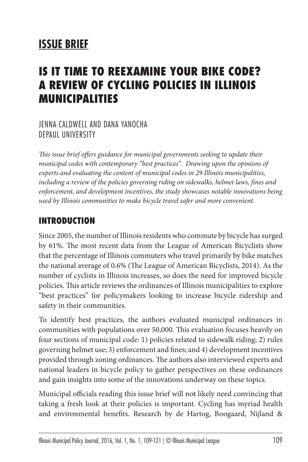 Issue Brief Is It Time to Reexamine Your Bike Code? a Review of Cycling