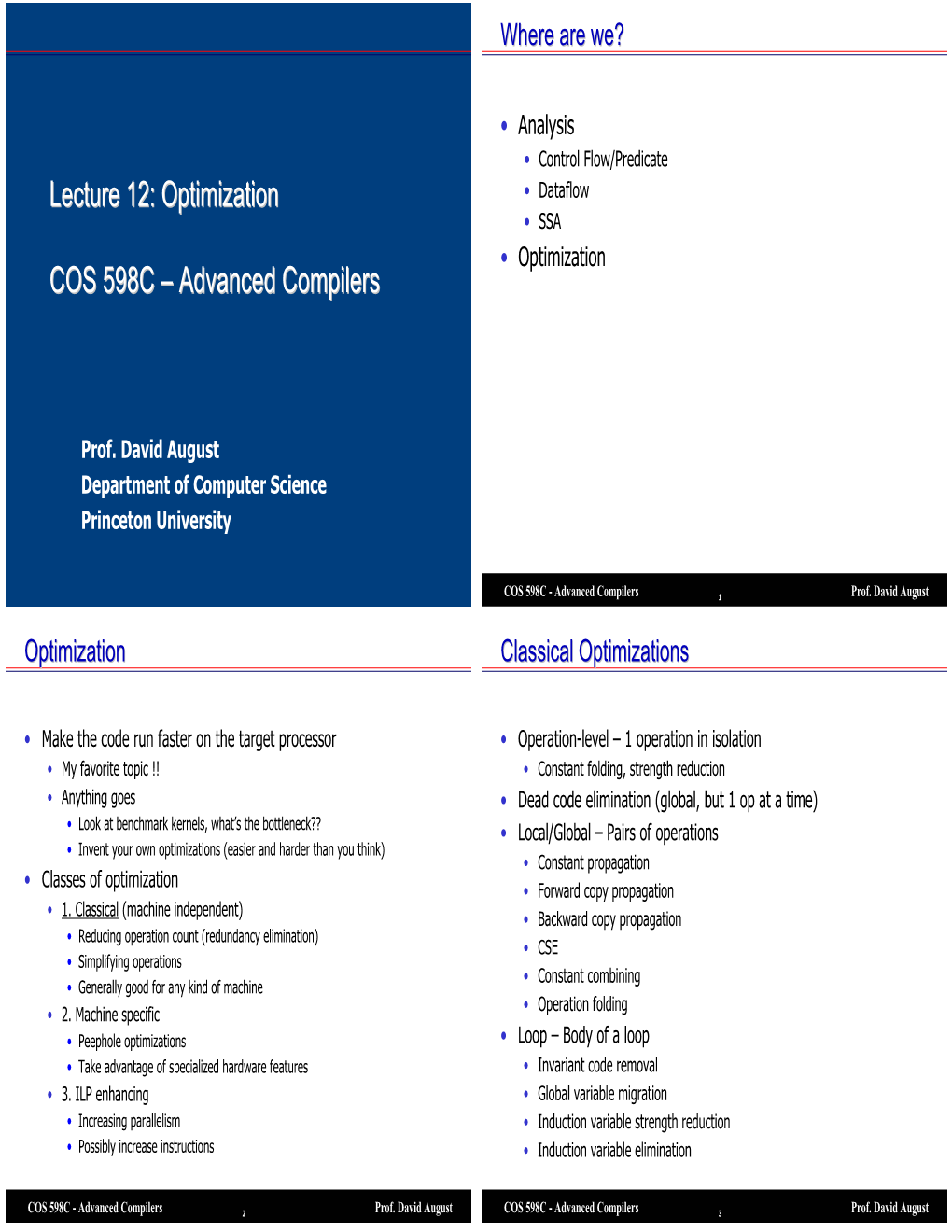 COS 598C – Advanced Compilers