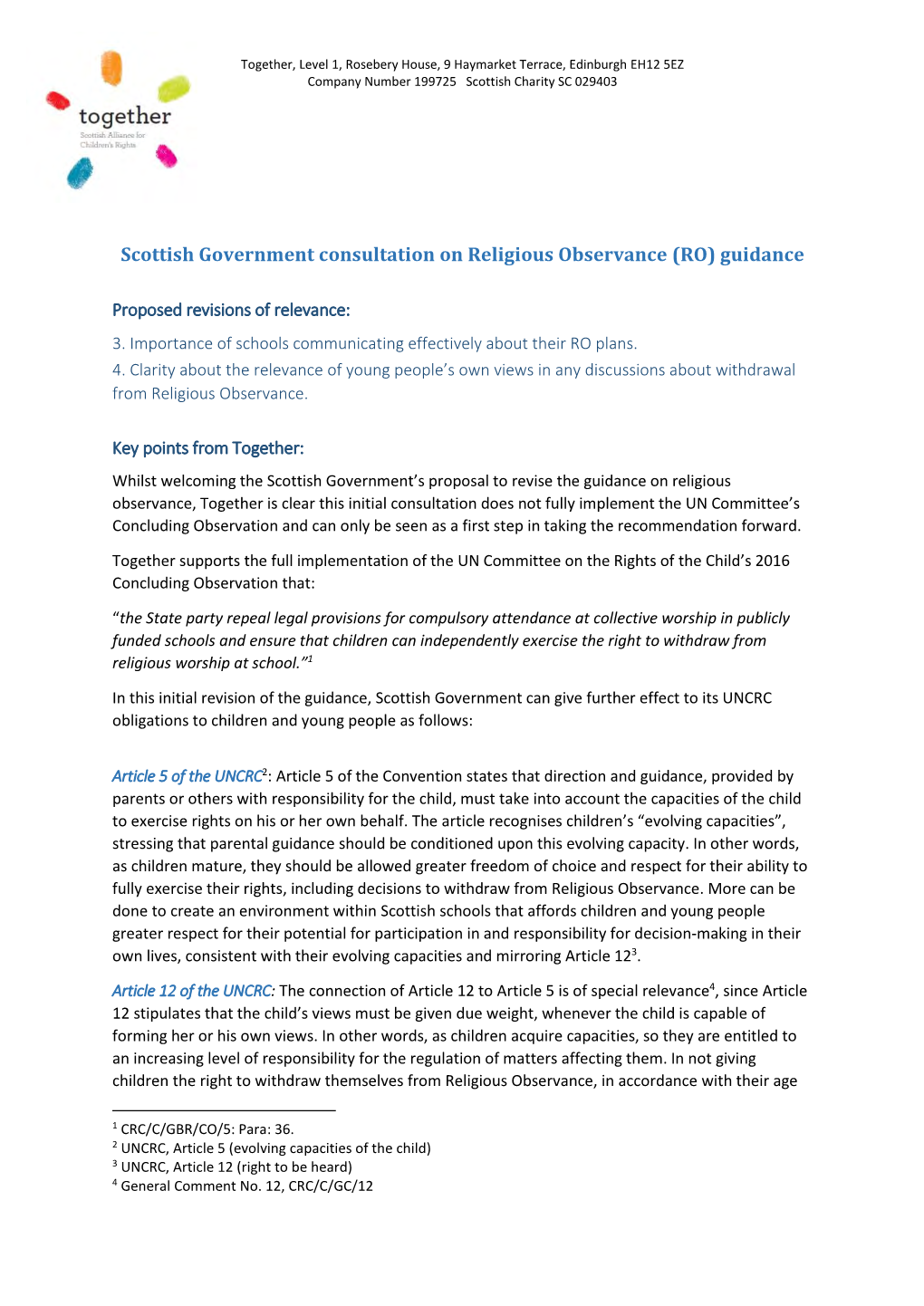 Scottish Government Consultation on Religious Observance (RO) Guidance