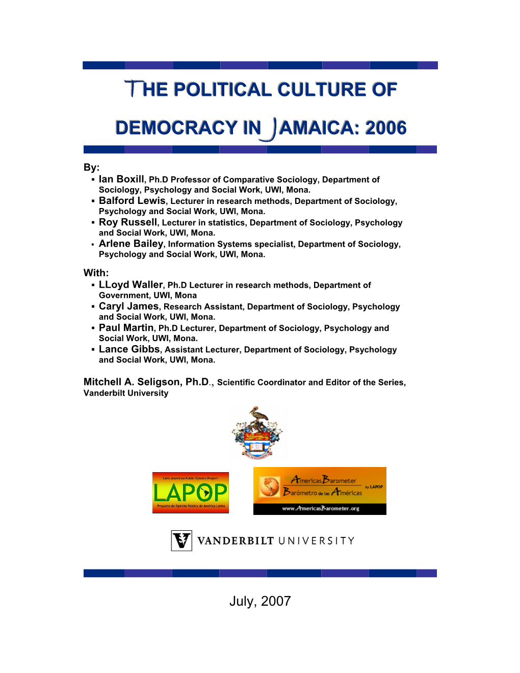 The Political Culture of Democracy in Jamaica: 2006