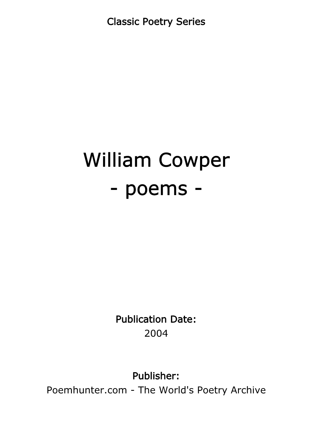 William Cowper - Poems