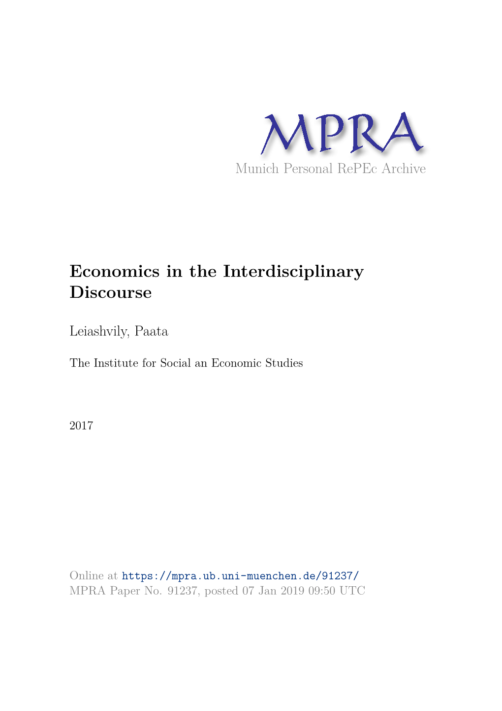 Economics in the Interdisciplinary Discourse