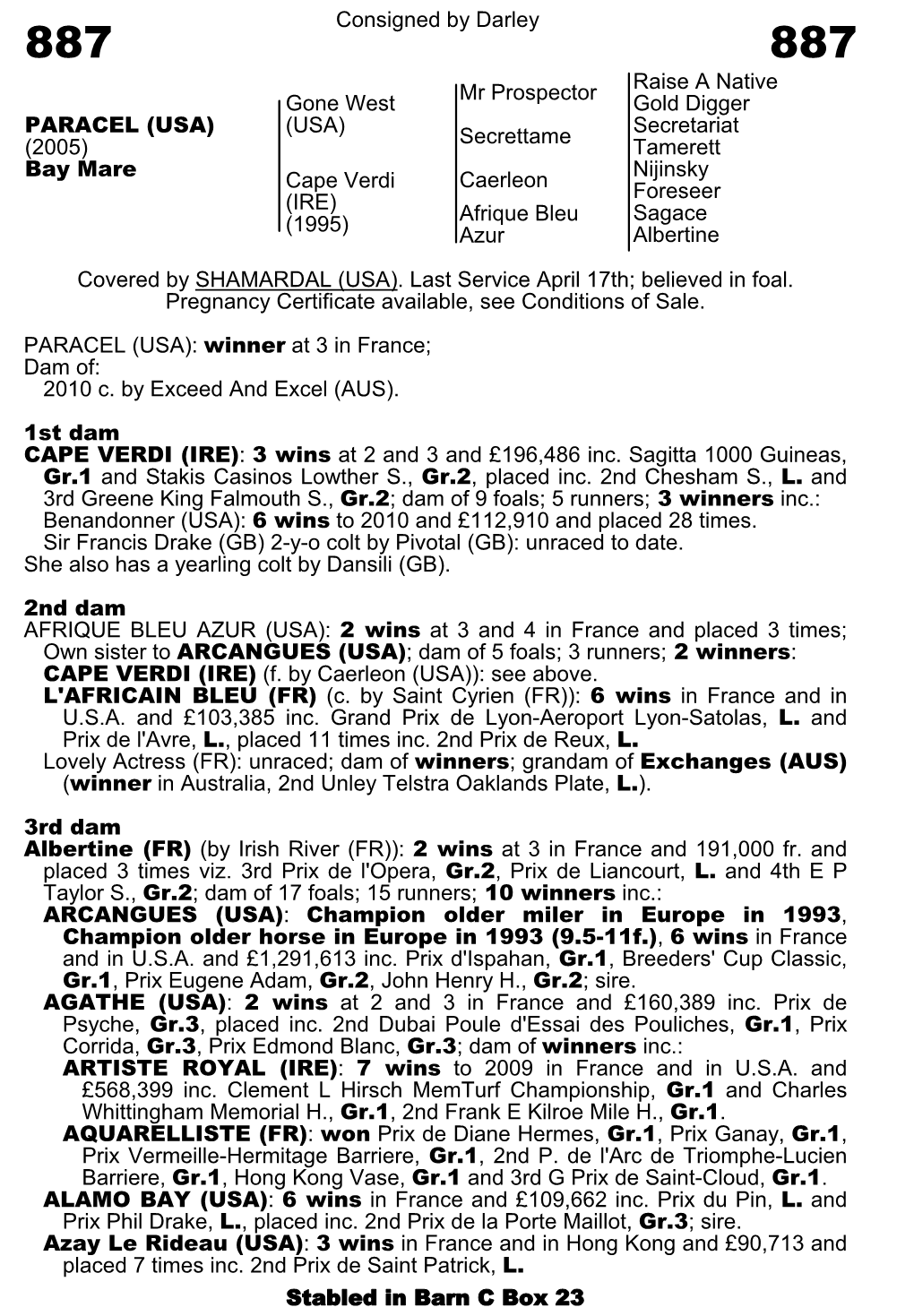 Consigned by Darley Mr Prospector Raise a Native Gold Digger