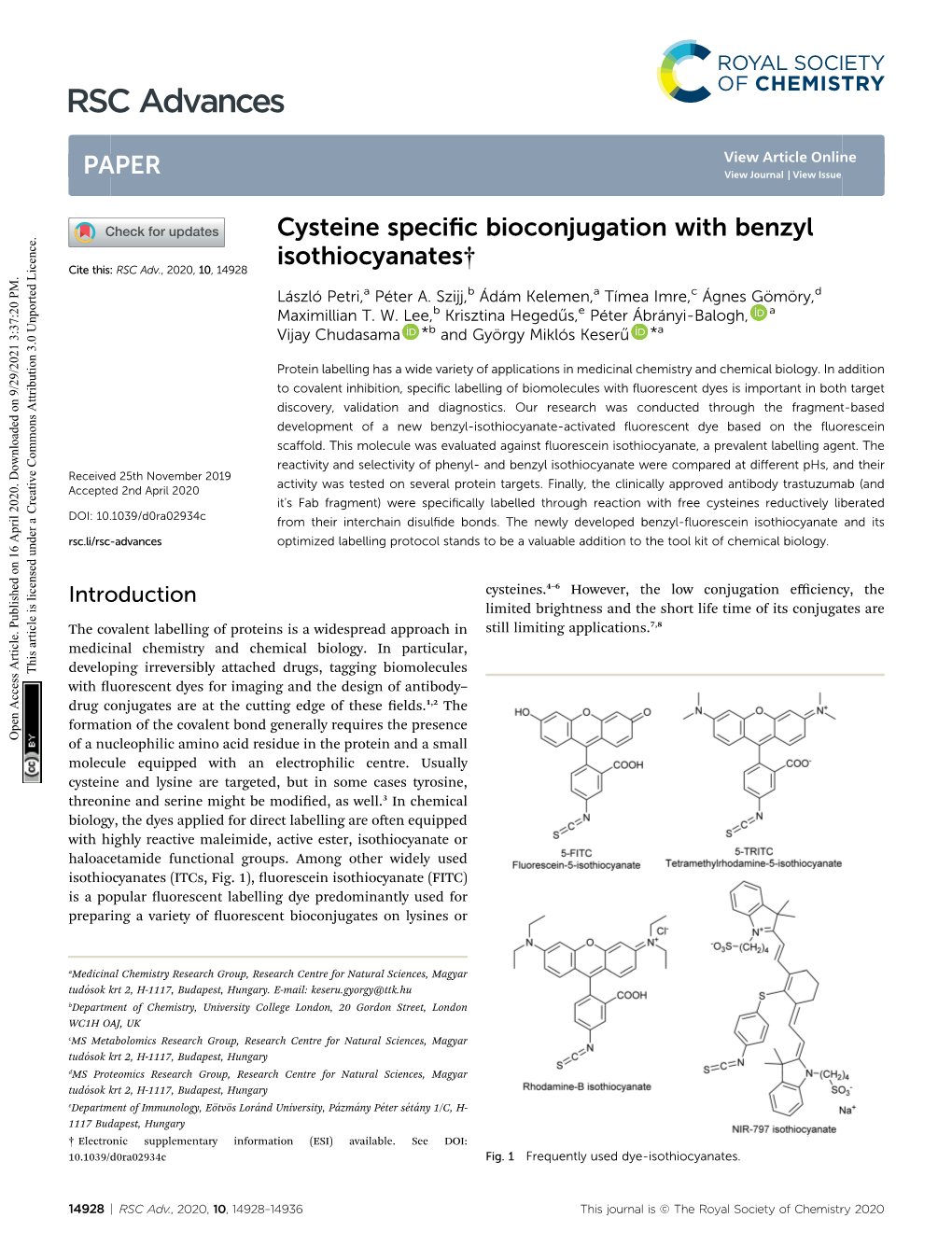 Cysteine Specific Bioconjugation with Benzyl Isothiocyanates