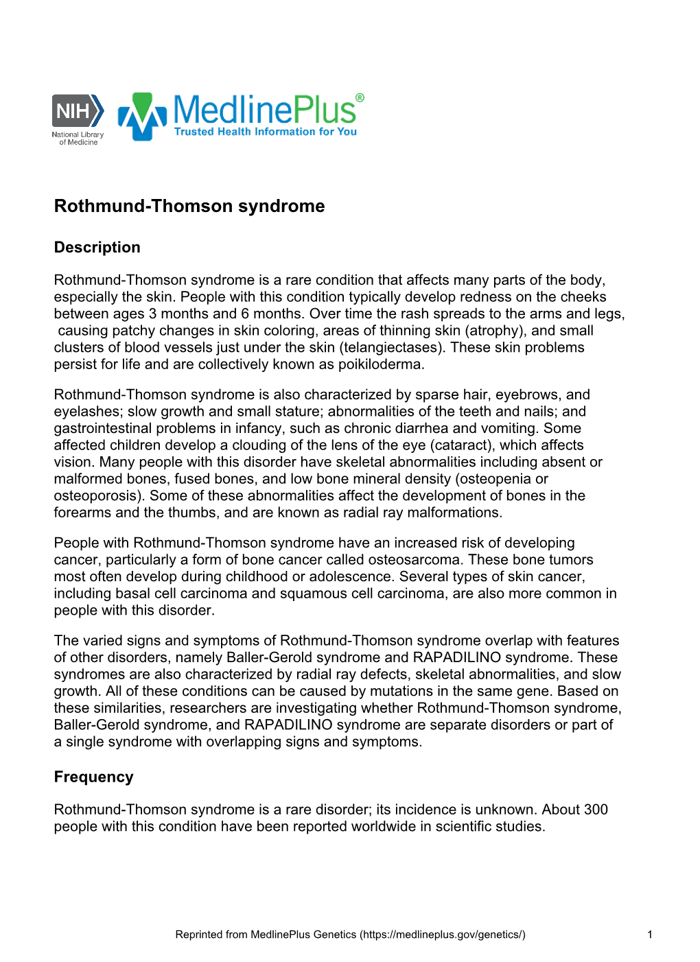 Rothmund-Thomson Syndrome