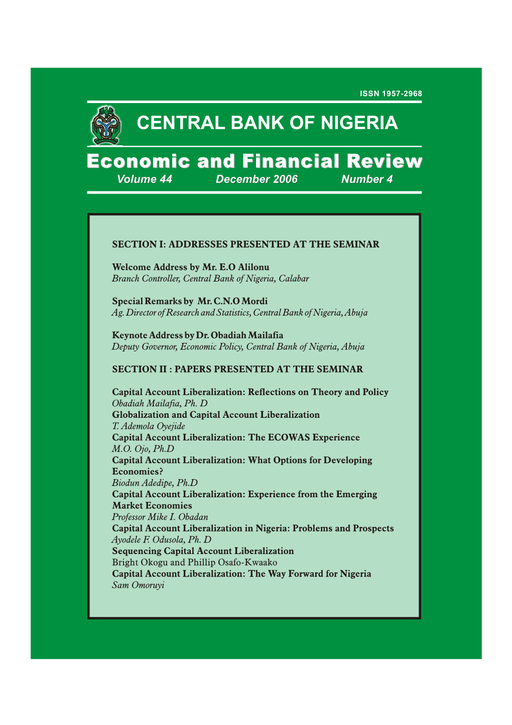 CBN Economic and Financial Review of December 2006