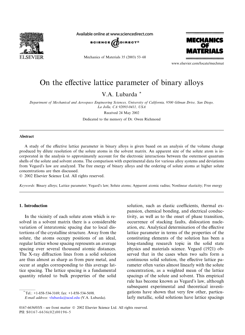 On the Effective Lattice Parameter of Binary Alloys