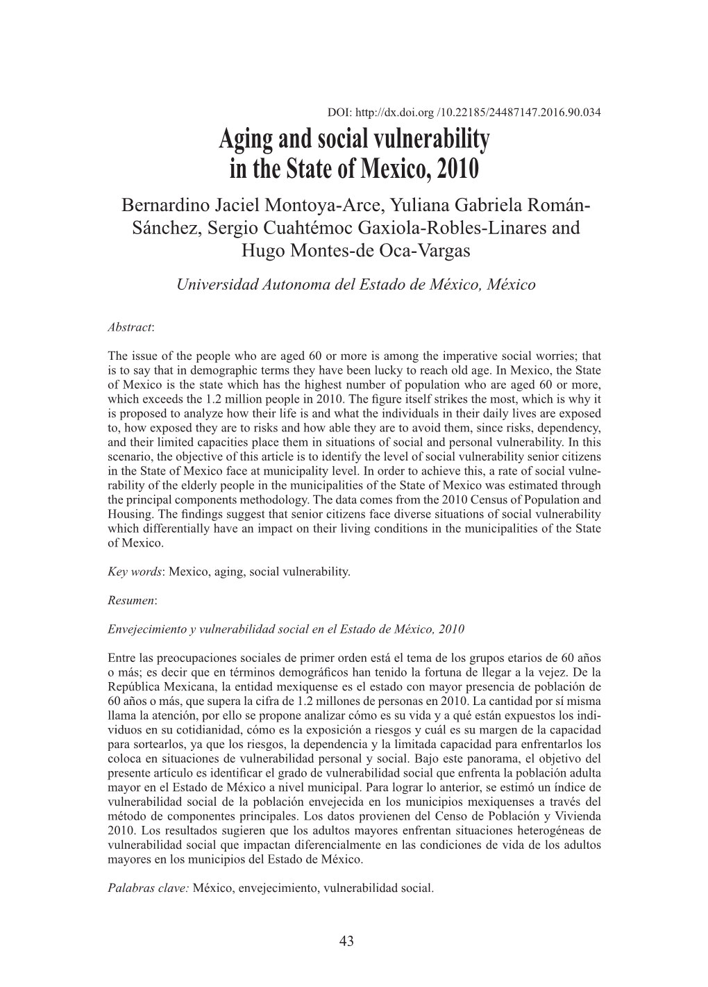 Aging and Social Vulnerability in the State of Mexico, 2010 /B