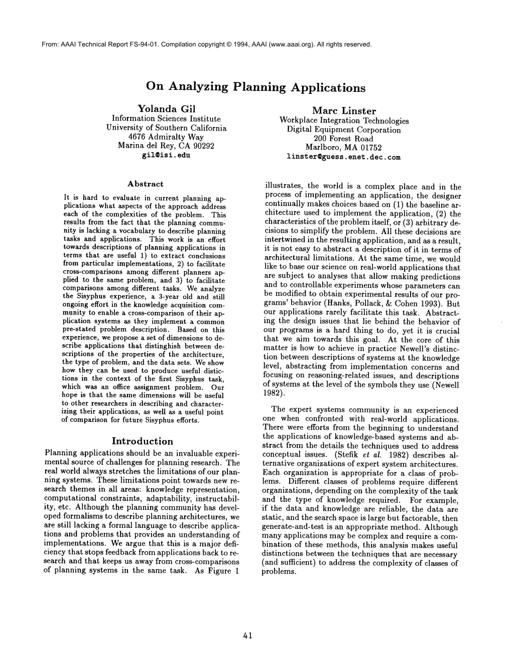 On Analyzing Planning Applications