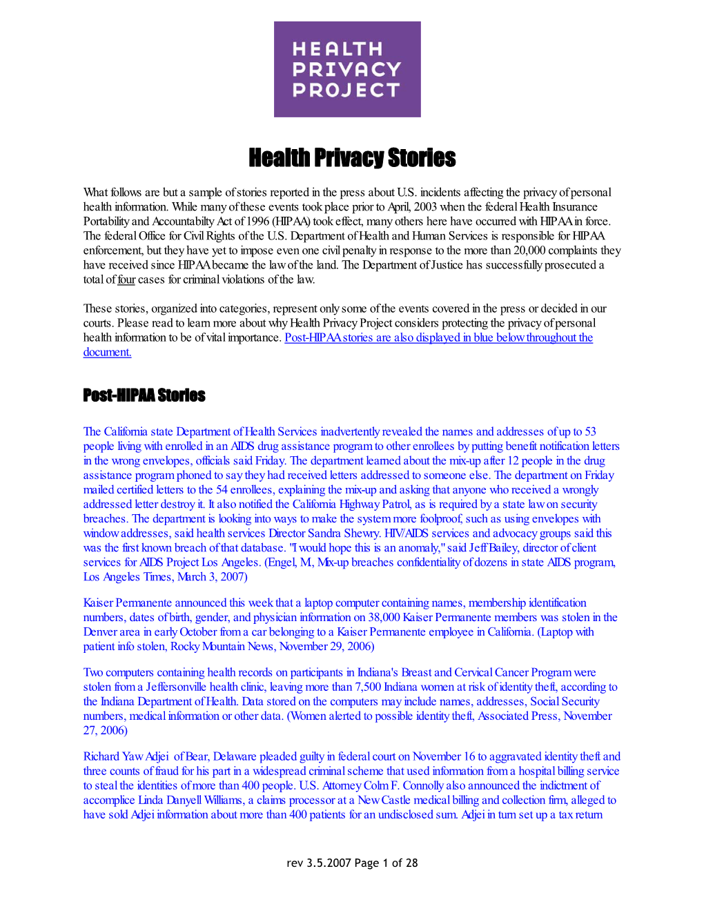 Health Privacy Stories