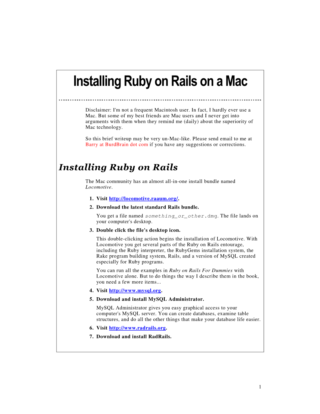 Instructions for Installing Ruby on Rails on A