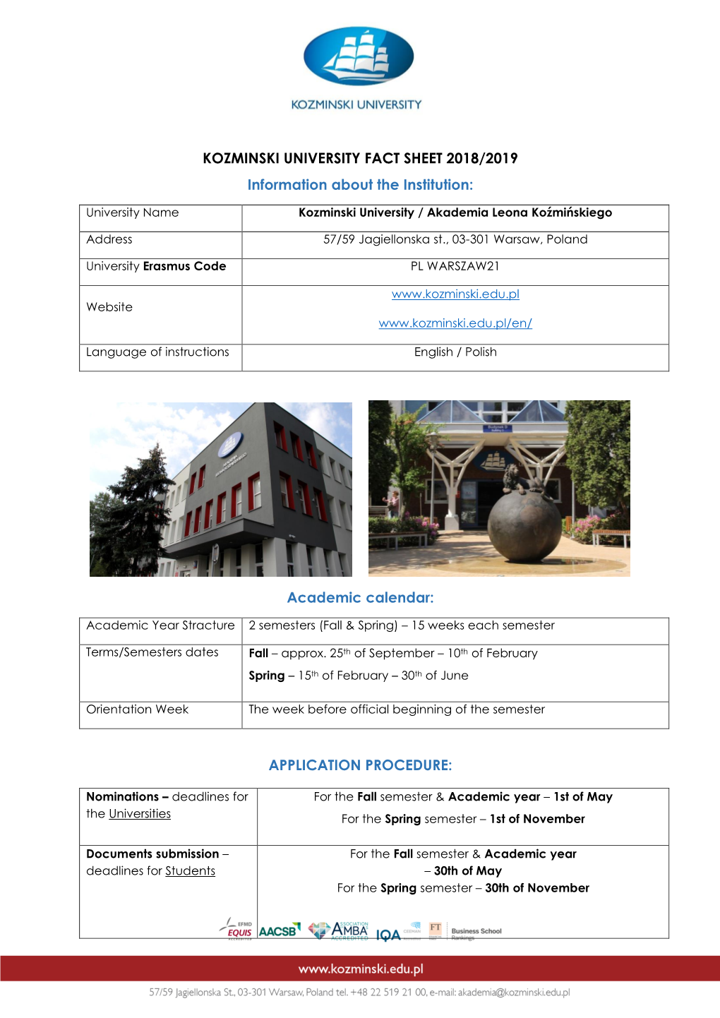 KOZMINSKI UNIVERSITY FACT SHEET 2018/2019 Information About the Institution