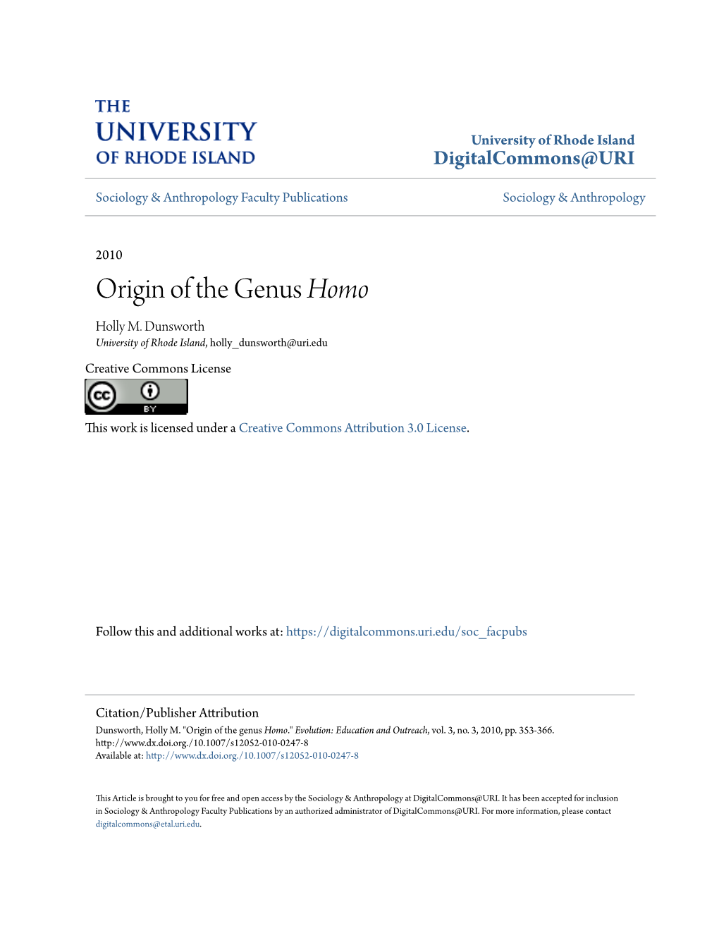 Origin of the Genus Homo Holly M