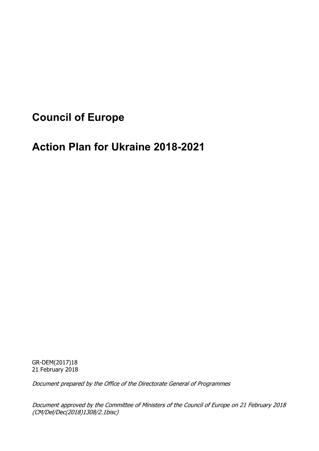 Council of Europe Action Plan for Ukraine 2018-2021